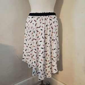 H&M Women's White Feather Print  Midi Skirt Size 10